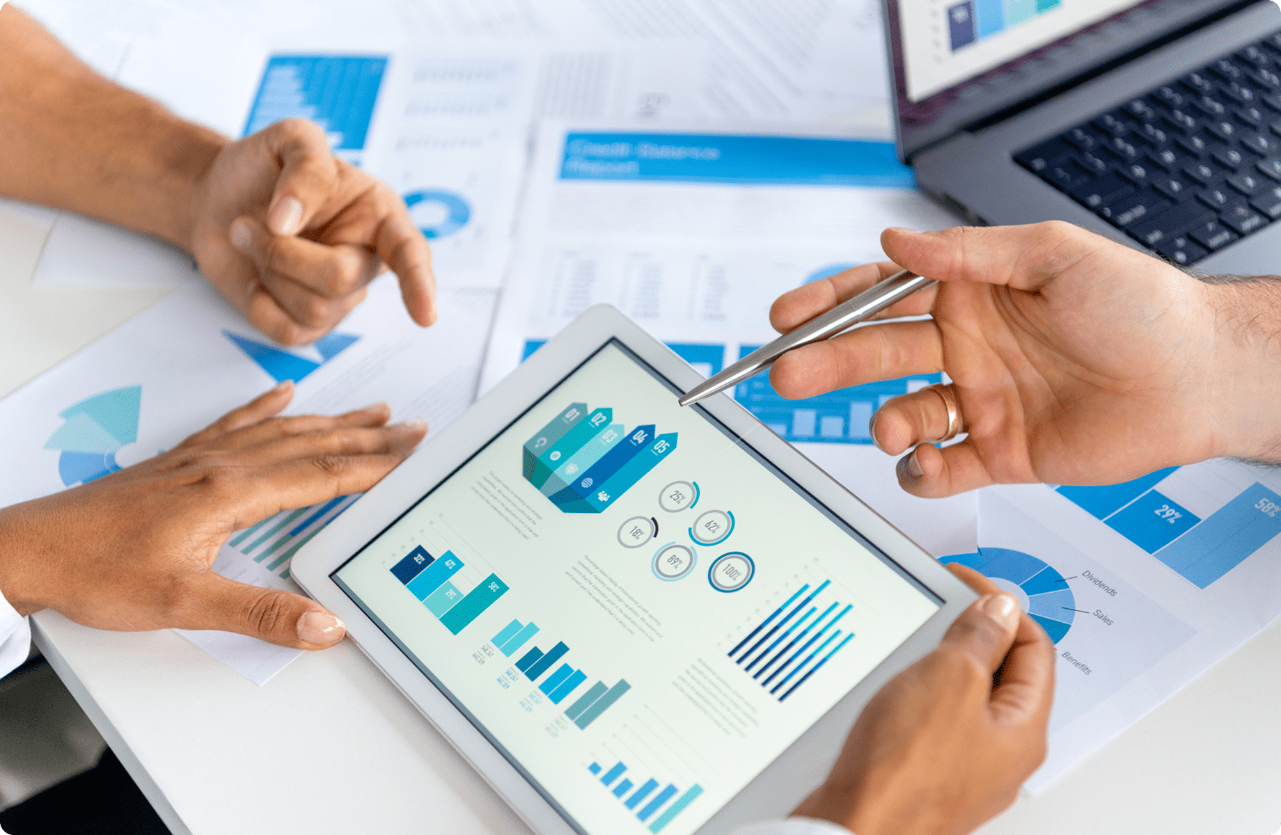 Tablet displaying business analytics